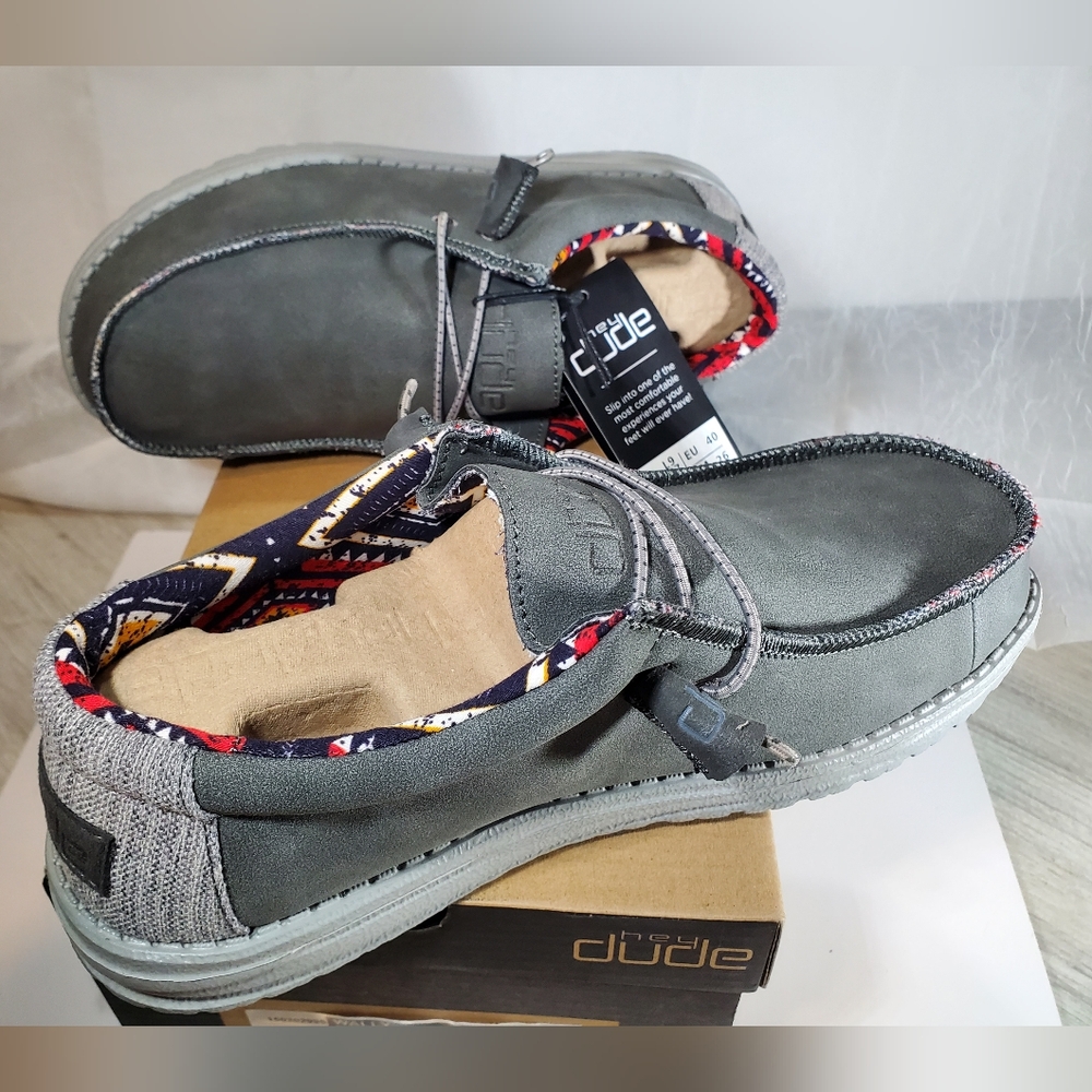 NEW Hey Dude Womens Quarry Gray Leather Casual Comfort Shoes Womens 9 - Picture 7 of 12
